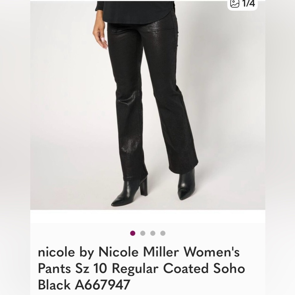 Nicole by Nicole Miller Black Boot-Cut Coated SoHo Jeans
